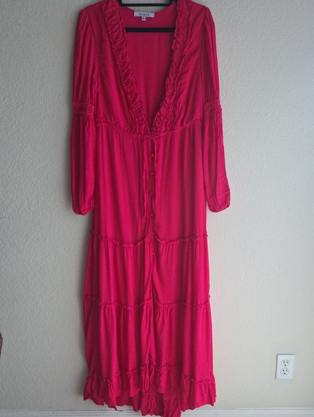 Women's Ruffle-Trim Maxi Dress in Vibrant Red